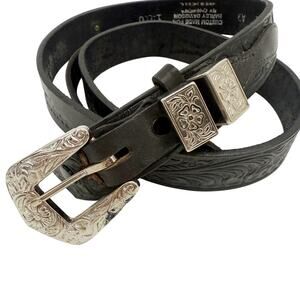 Harley Davidson black tooled leather silver metal Belt womens LARGE Chippewa USA
